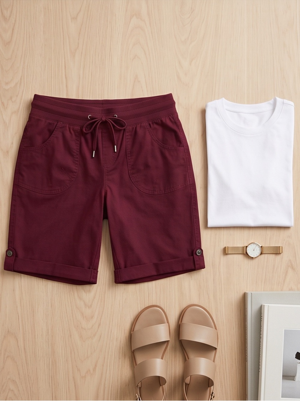 WindRiver Women’s Burgundy High Rise Tall Bermuda Shorts Size 34 Waist - Picture 4 of 9